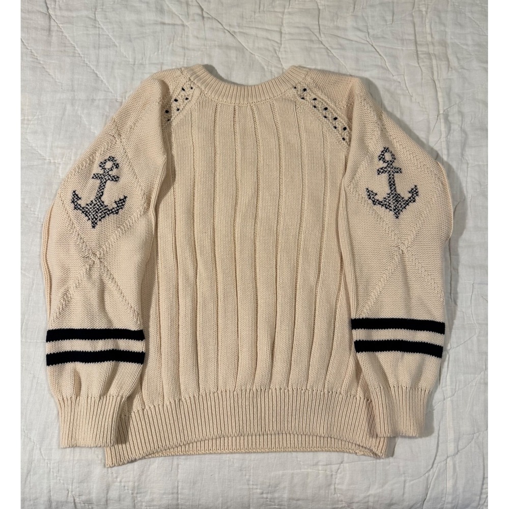 Vintage United Colors of Benetton Anchor Nautical Knit Sweater Cream Size 46